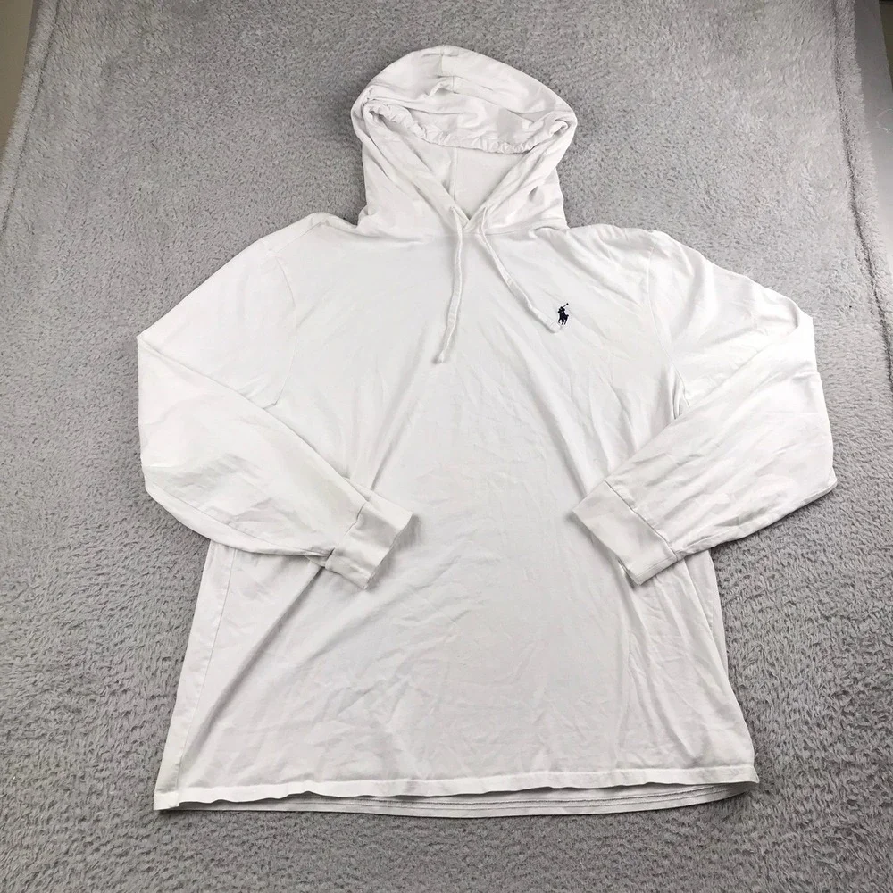 Polo Ralph Lauren Hooded T-Shirt Mens XXL White Long Sleeve Pony Logo Hoodie